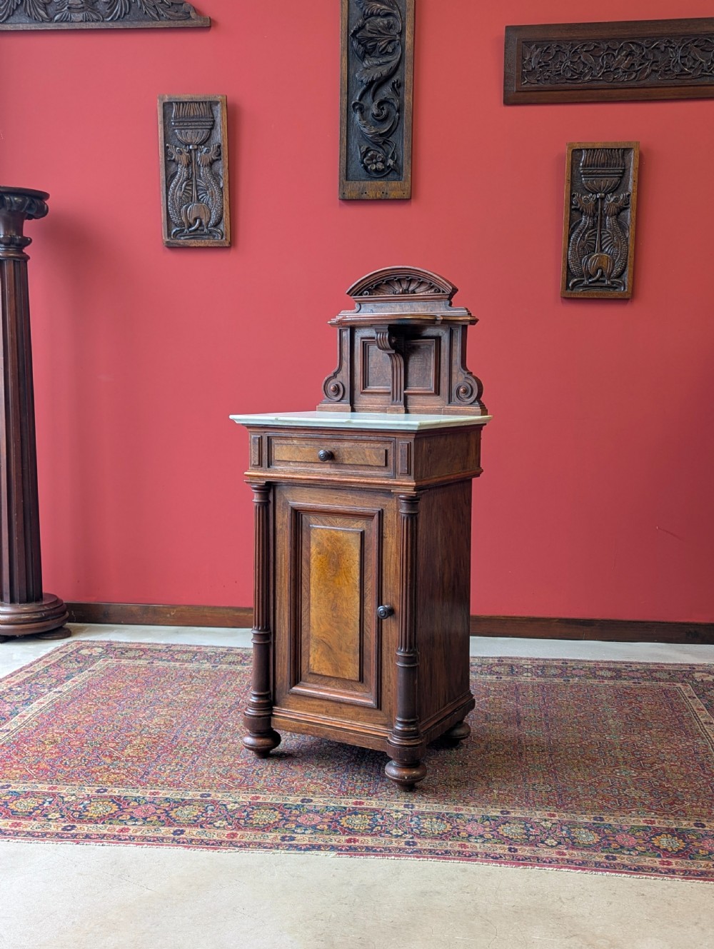 Antique Victorian Walnut Marble Topped Nightstand Bedside Pot Cupboard View VIII