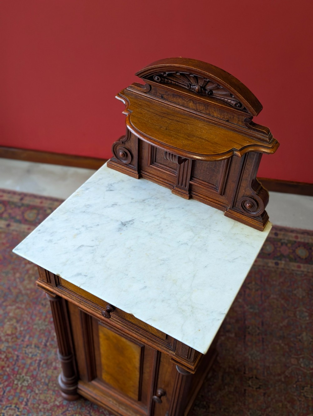 Antique Victorian Walnut Marble Topped Nightstand Bedside Pot Cupboard View IX