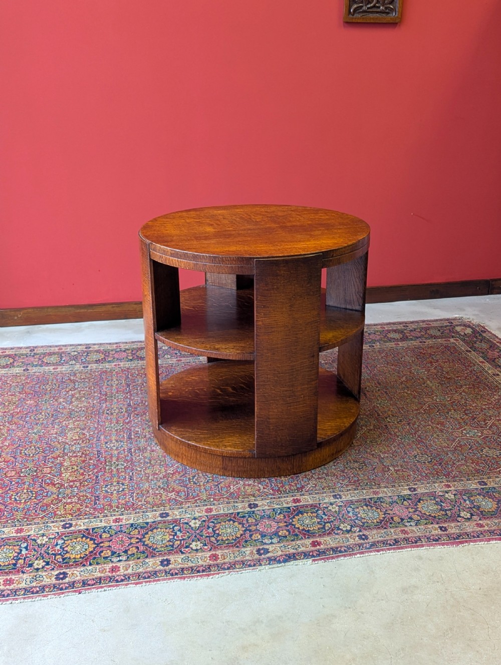 Antique Early 20th Century Oak Revolving Bookcase Coffee Table by Heals View III