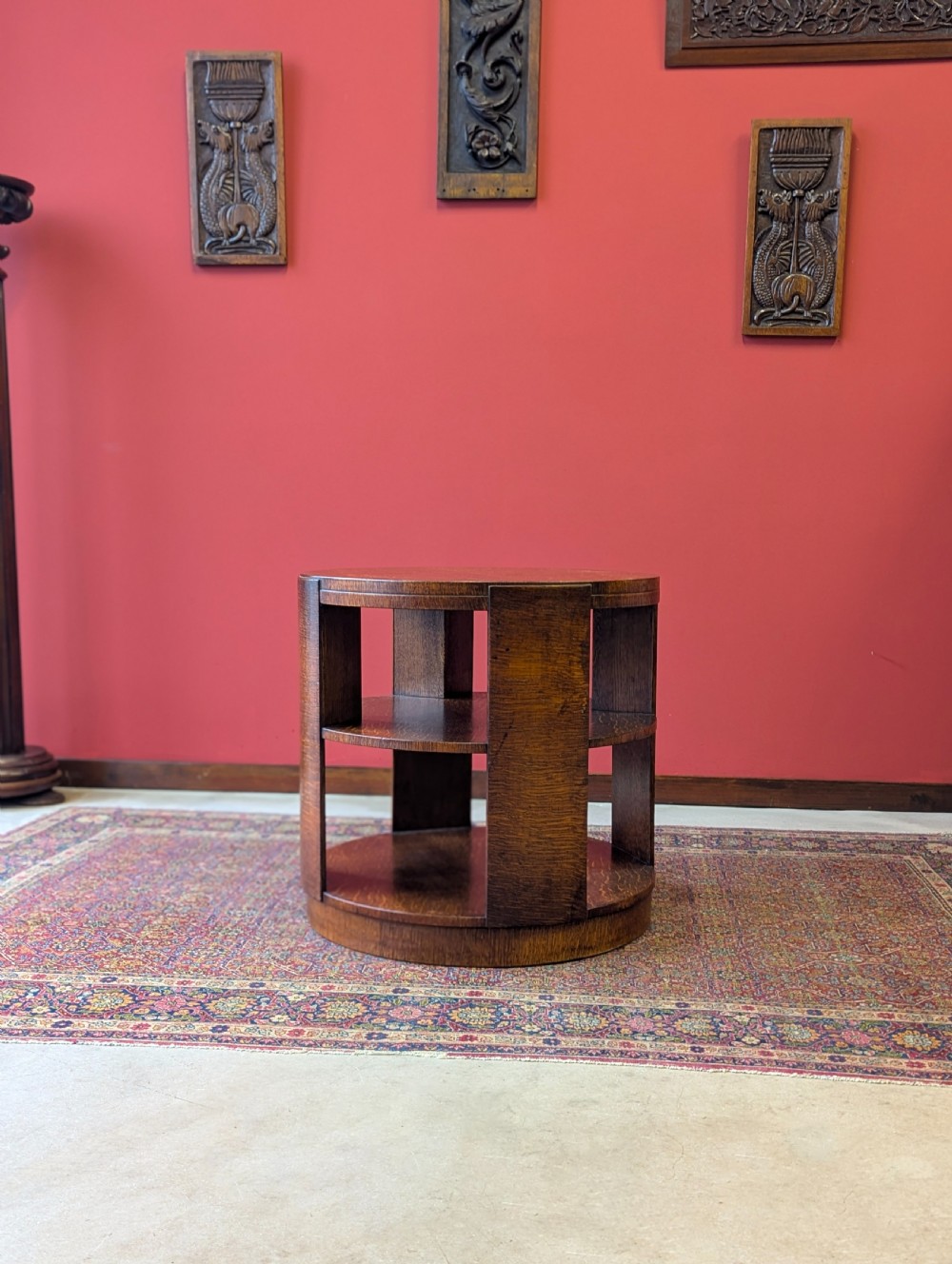 Antique Early 20th Century Oak Revolving Bookcase Coffee Table by Heals View VII