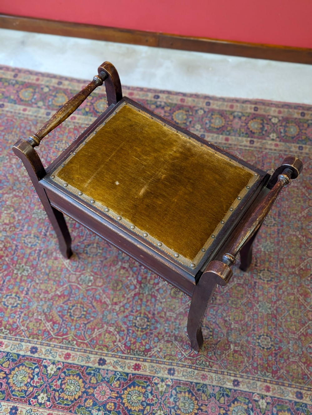 Antique Edwardian Mahogany Piano Stool with Storage View II