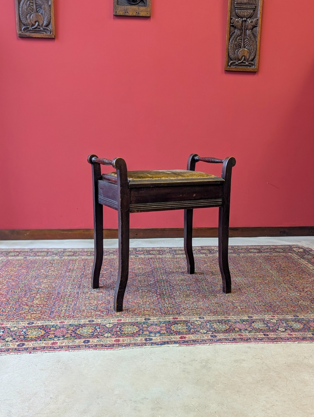 Antique Edwardian Mahogany Piano Stool with Storage View III
