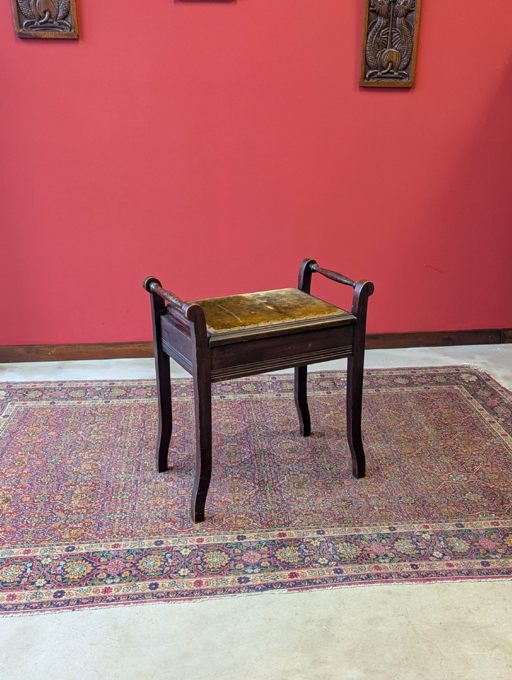 Antique Edwardian Mahogany Piano Stool with Storage View VIII