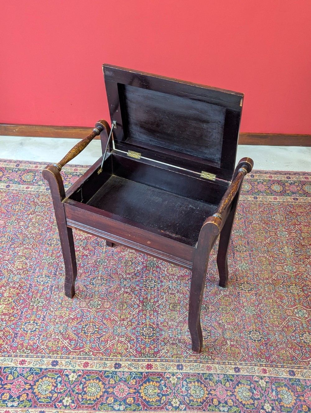 Antique Edwardian Mahogany Piano Stool with Storage View IX