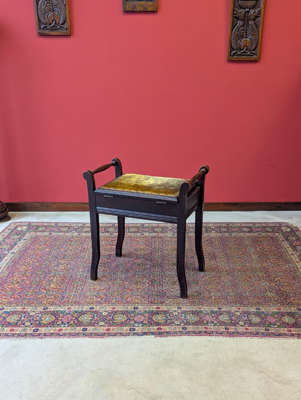 Antique Edwardian Mahogany Piano Stool with Storage View X