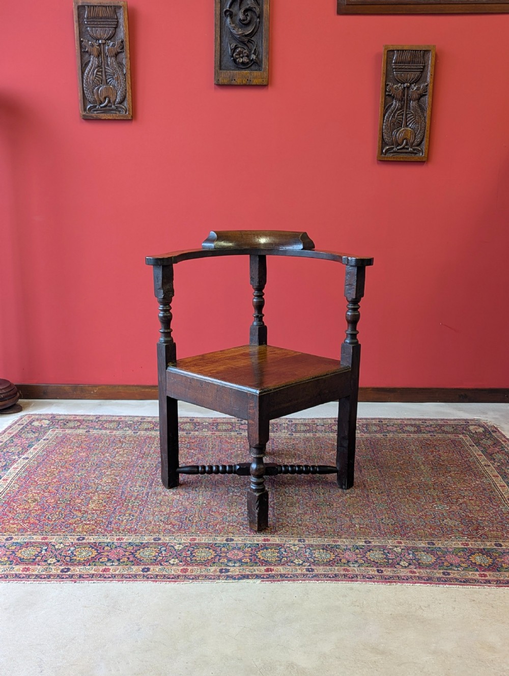 Antique 19th Century Estate Made Oak Bow Back Corner Chair
