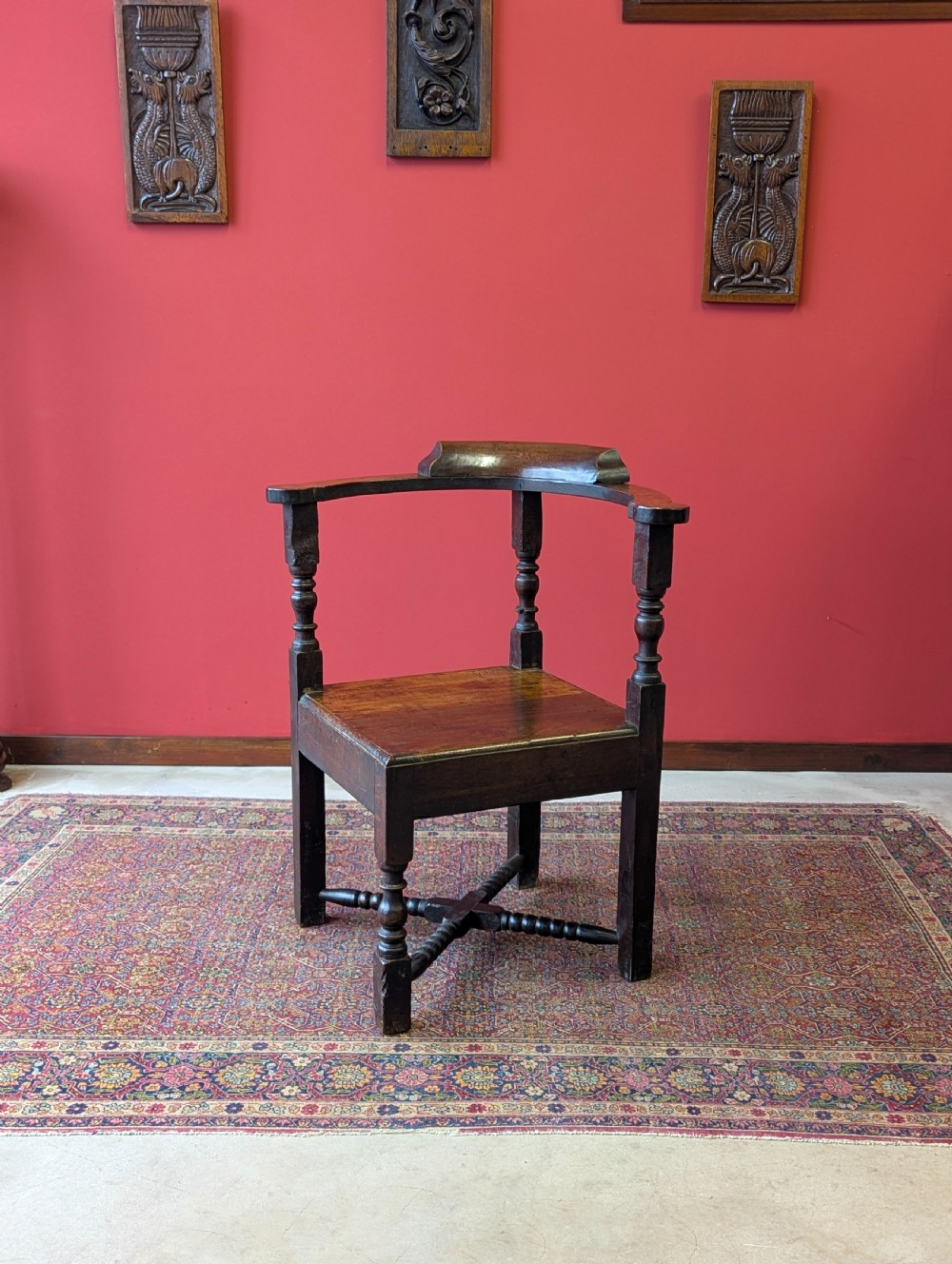 Antique 19th Century Estate Made Oak Bow Back Corner Chair
 View II