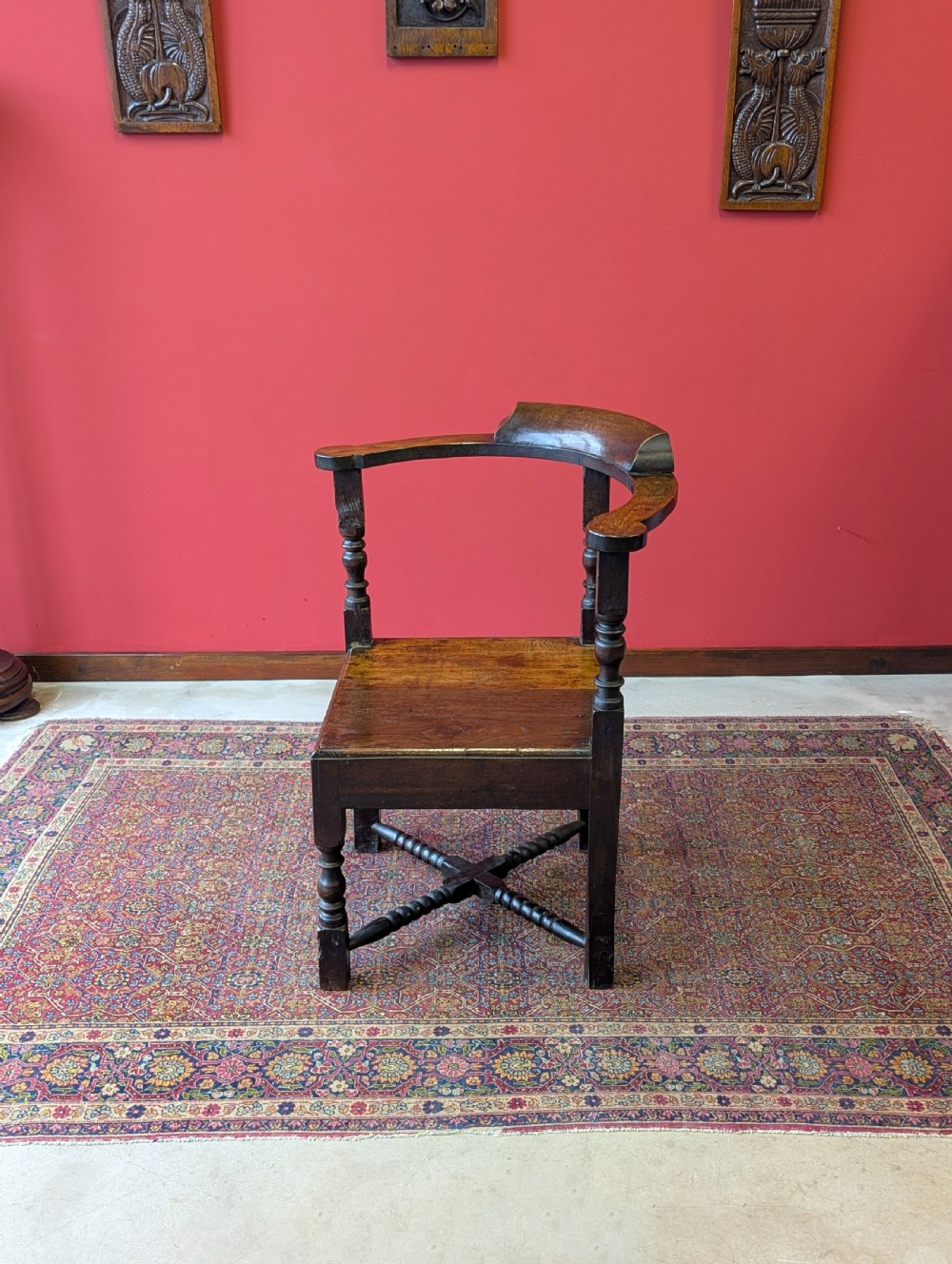 Antique 19th Century Estate Made Oak Bow Back Corner Chair
 View V