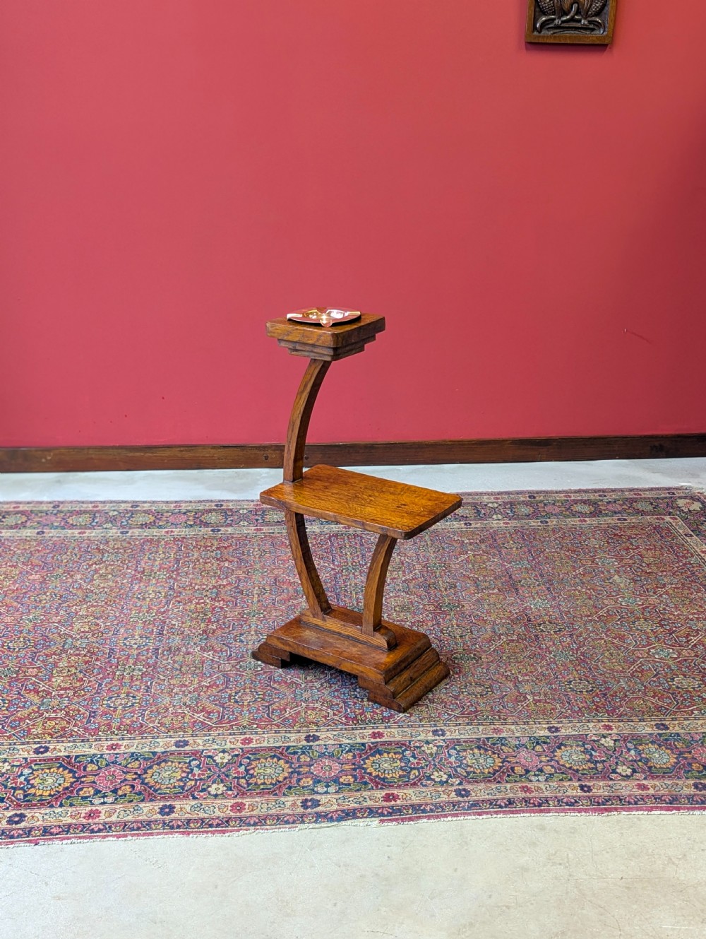 Antique 1920’s Art Deco Oak Smoker’s Stand Table View IV