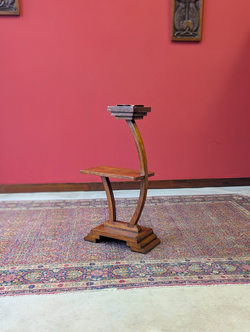Antique 1920’s Art Deco Oak Smoker’s Stand Table View V