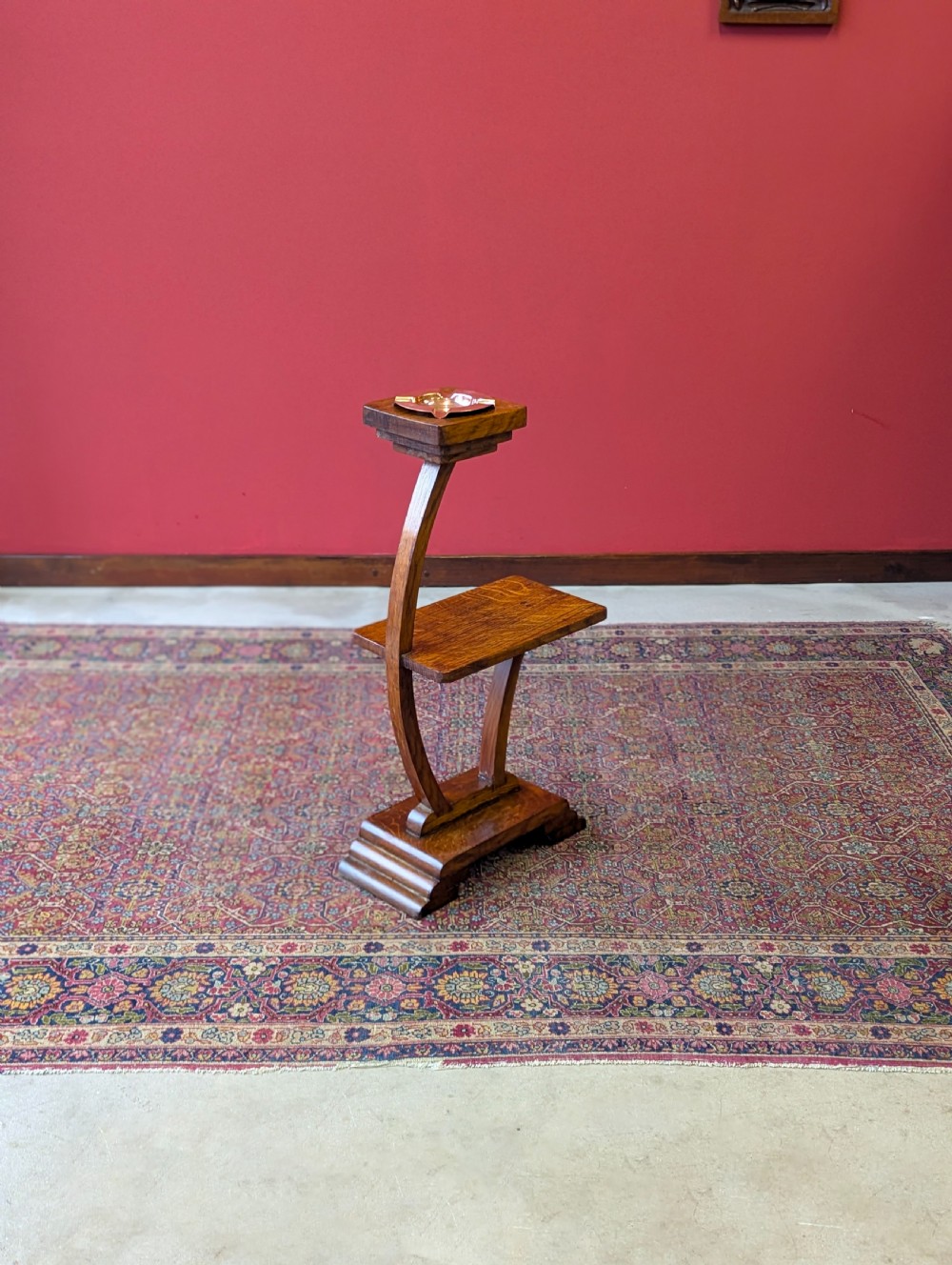 Antique 1920’s Art Deco Oak Smoker’s Stand Table View VI