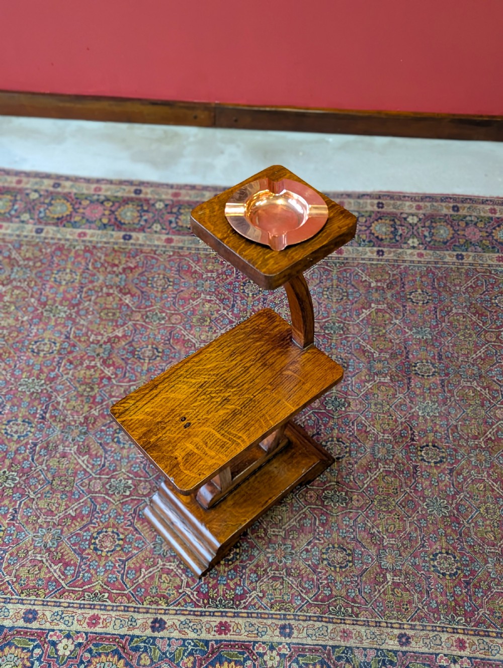 Antique 1920’s Art Deco Oak Smoker’s Stand Table View VIII