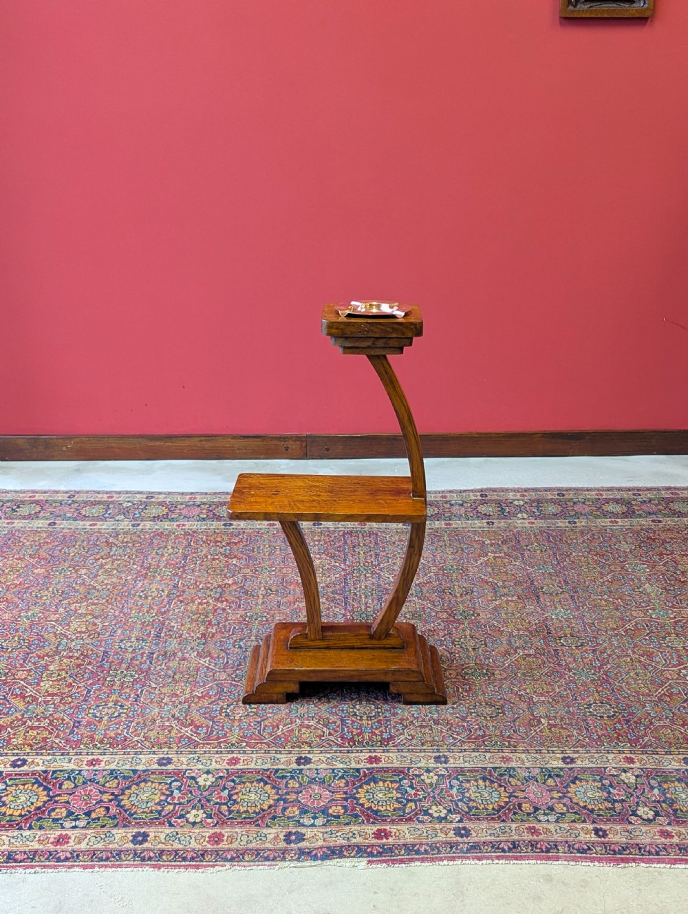 Antique 1920’s Art Deco Oak Smoker’s Stand Table View IX
