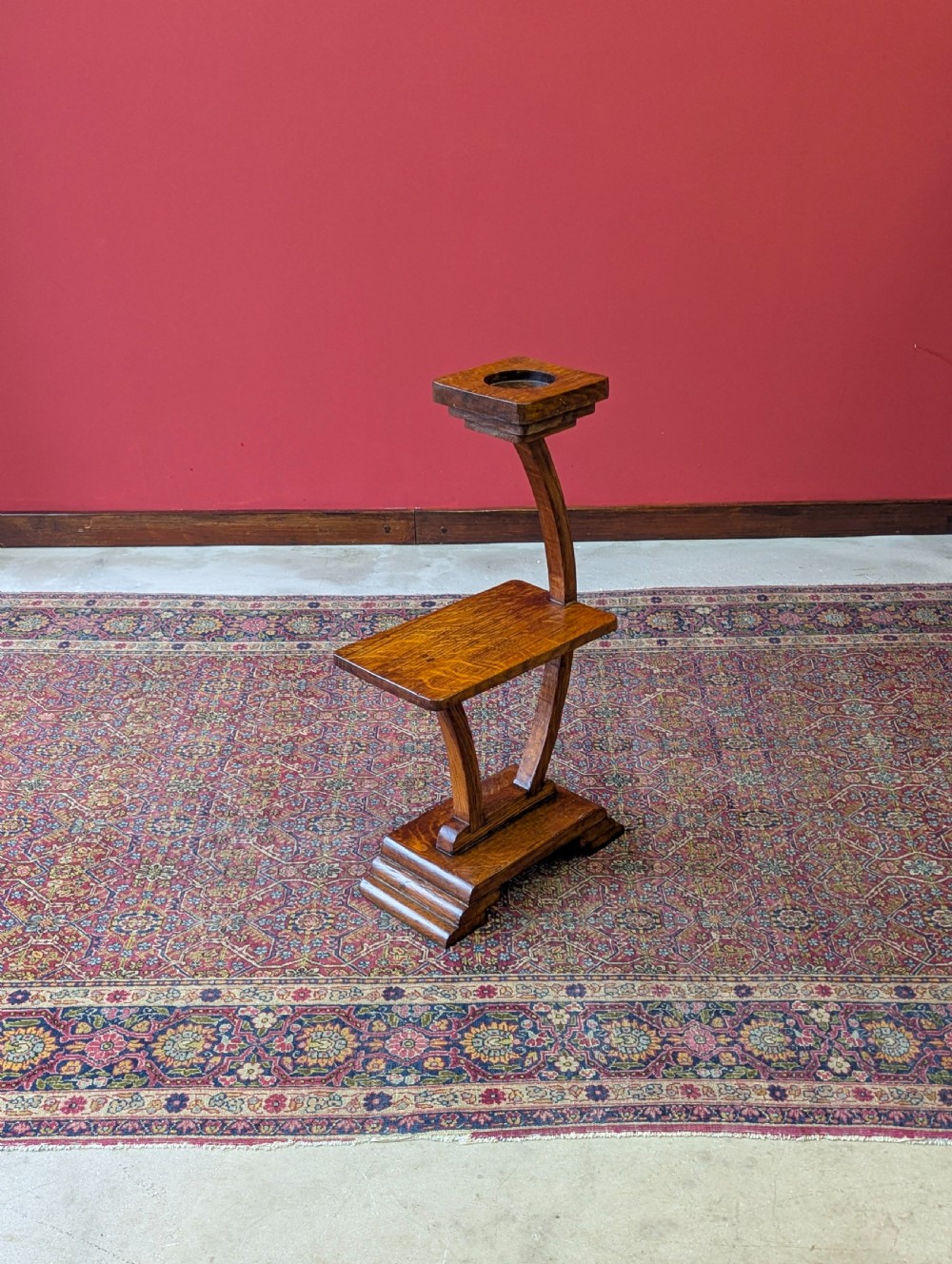 Antique 1920’s Art Deco Oak Smoker’s Stand Table View X