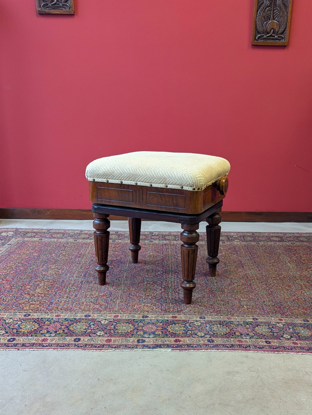 Antique 19th Century Rosewood Rise & Fall Piano Stool View X