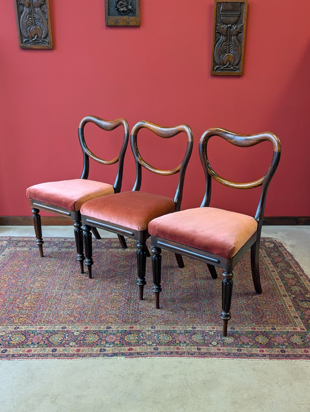 Set of Three Antique Victorian Rosewood Parlour Chairs / Dining Chairs View II