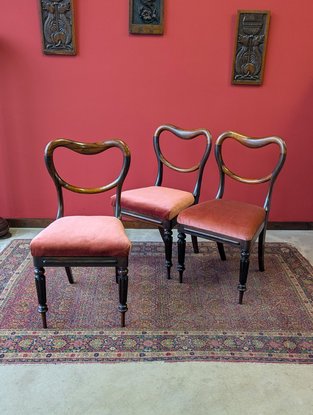 Set of Three Antique Victorian Rosewood Parlour Chairs / Dining Chairs View VI