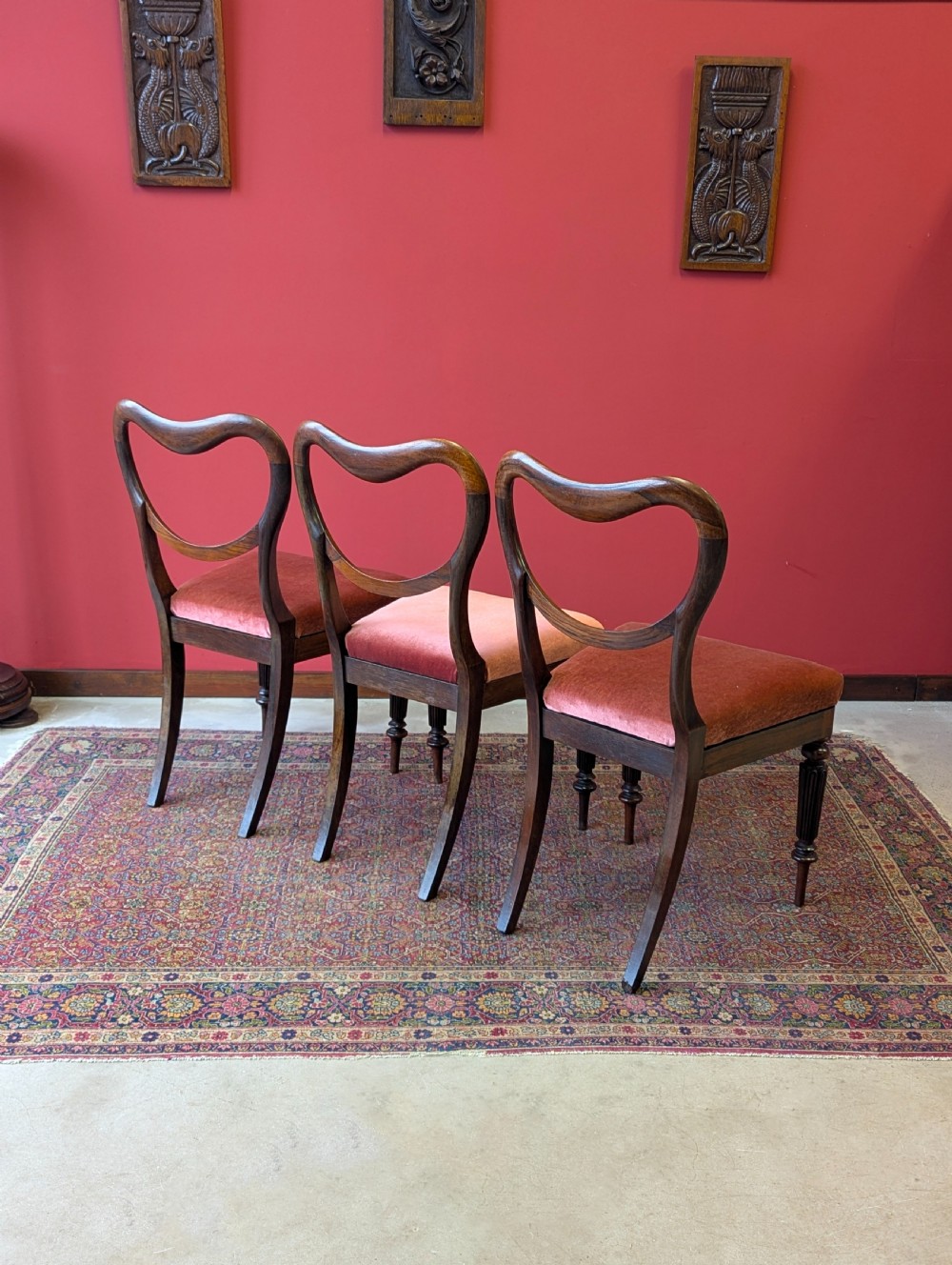 Set of Three Antique Victorian Rosewood Parlour Chairs / Dining Chairs View IX