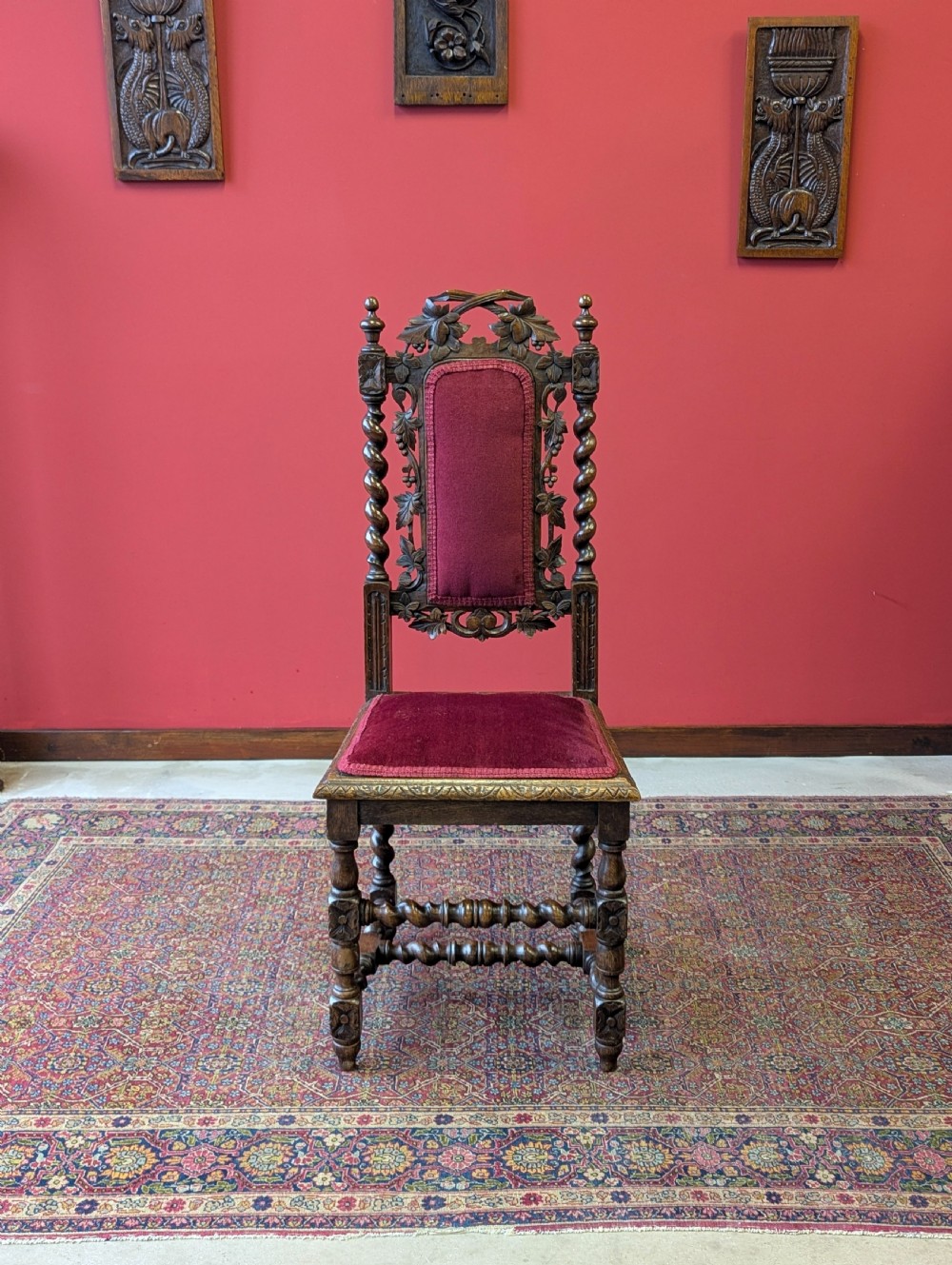 Antique Victorian Carved Mahogany Hall Chair View II