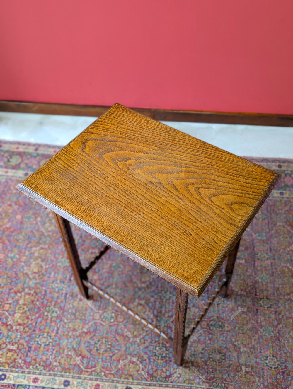 Antique 19th Century Arts & Crafts Movement Carved Golden Oak Occasional Table View VIII