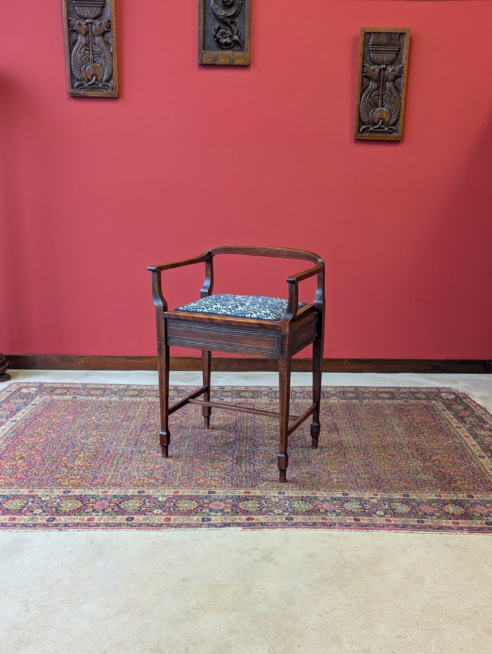 Antique Edwardian Mahogany Piano Stool with Storage