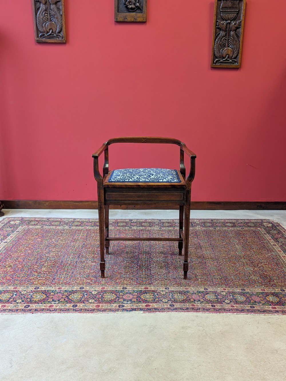 Antique Edwardian Mahogany Piano Stool with Storage View II
