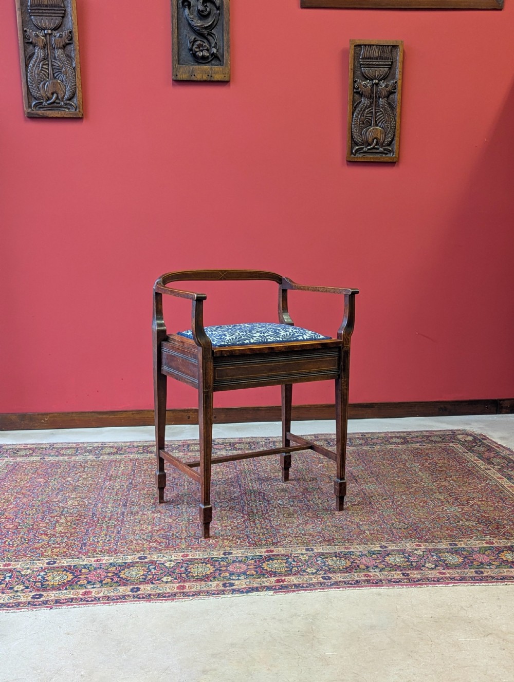 Antique Edwardian Mahogany Piano Stool with Storage View III