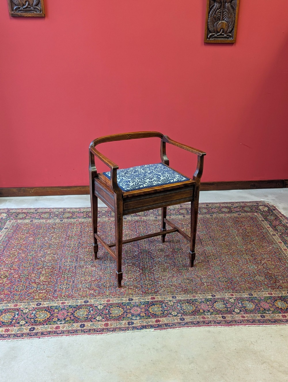 Antique Edwardian Mahogany Piano Stool with Storage View VII