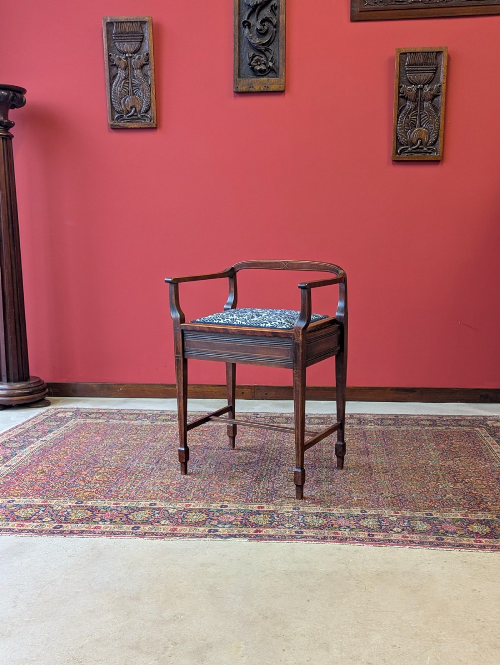 Antique Edwardian Mahogany Piano Stool with Storage View IX