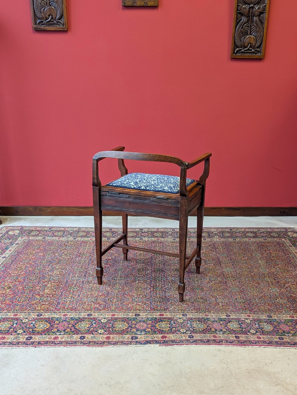 Antique Edwardian Mahogany Piano Stool with Storage View X