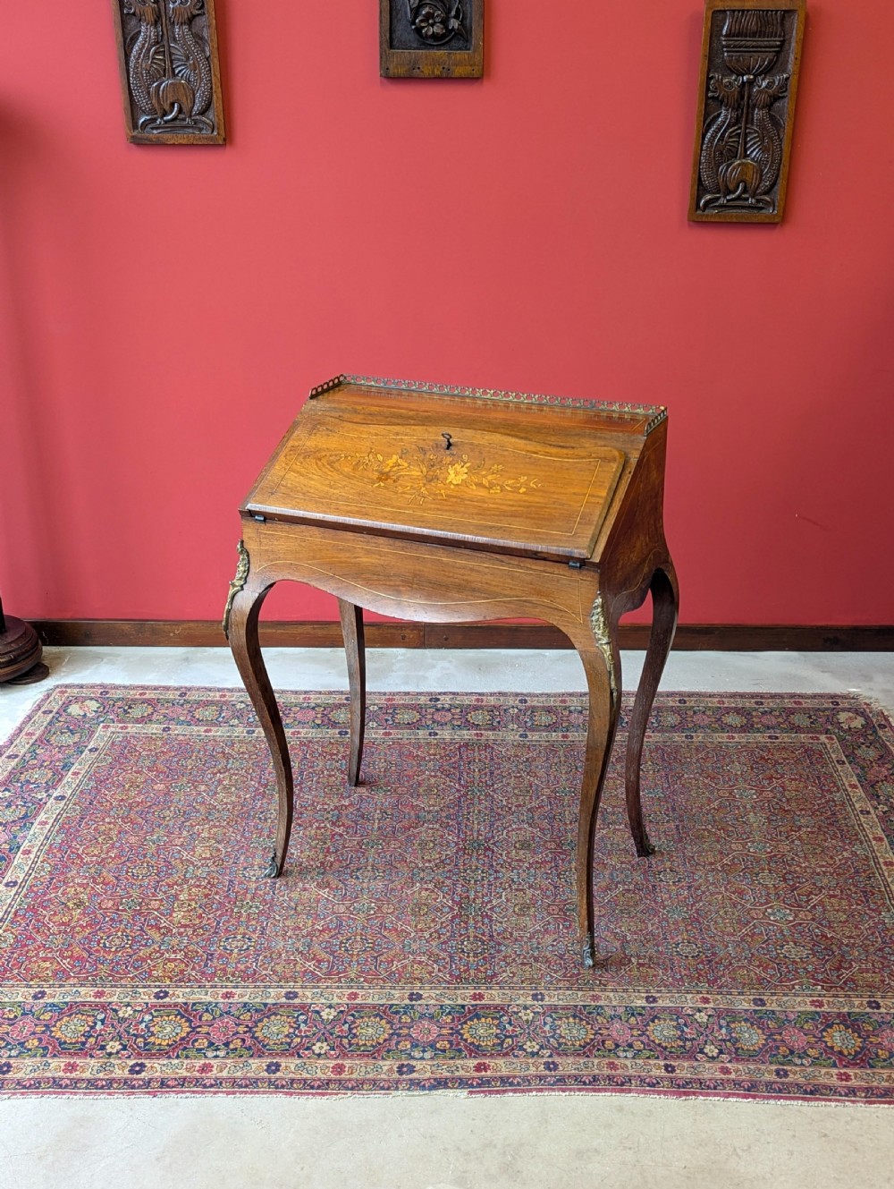 Antique 19th Century French Rosewood Marquetry Bureau de Dame Desk