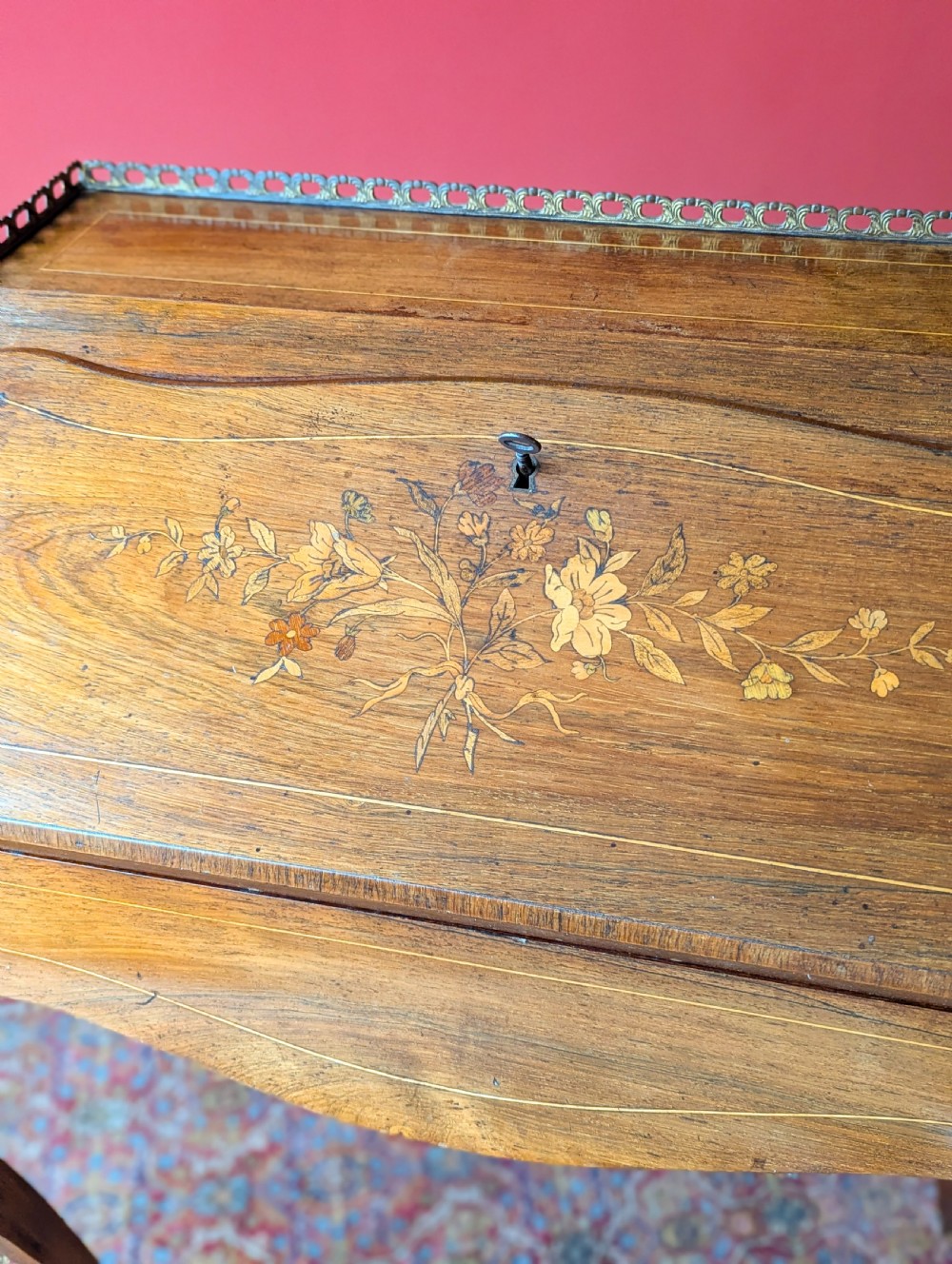 Antique 19th Century French Rosewood Marquetry Bureau de Dame Desk View VI