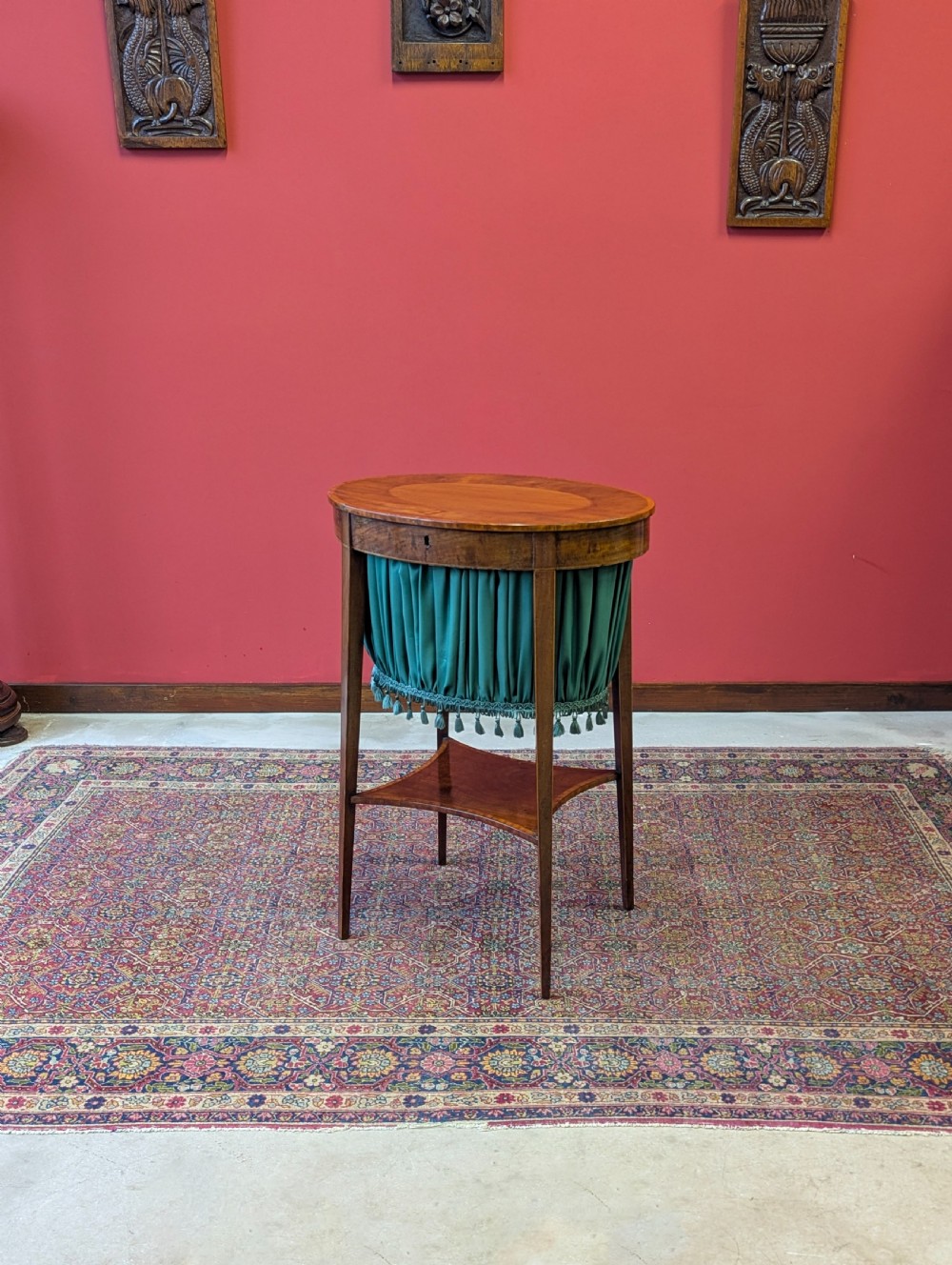 Antique Edwardian Mahogany Oval Sewing Table
