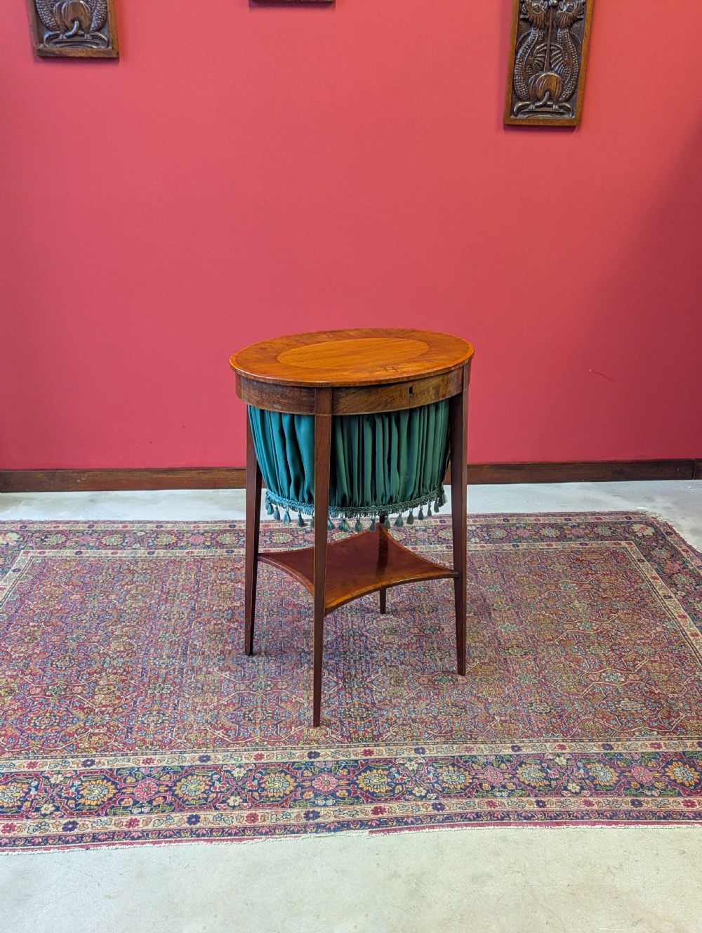 Antique Edwardian Mahogany Oval Sewing Table View IV