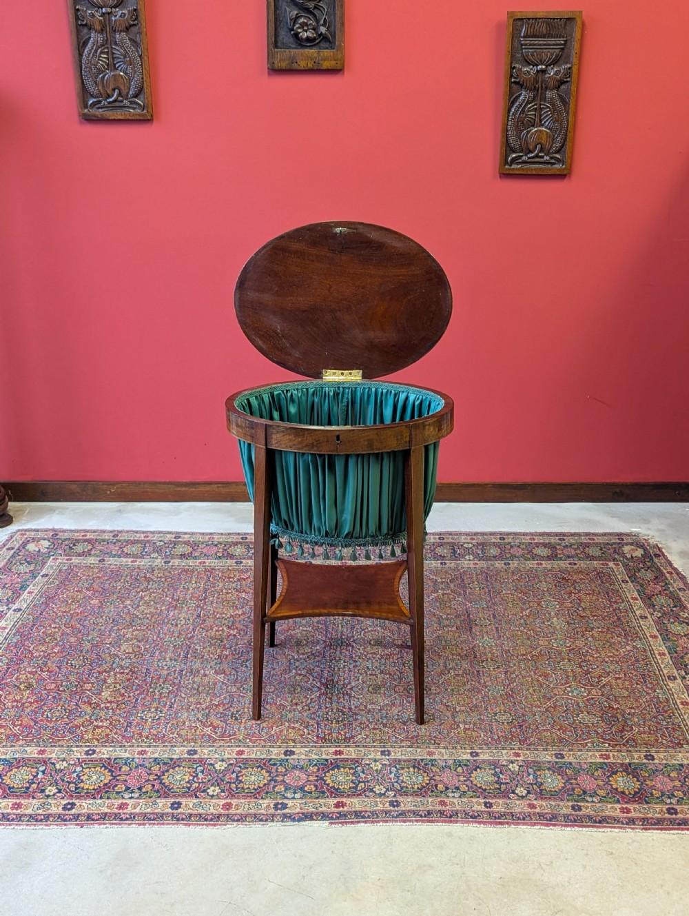 Antique Edwardian Mahogany Oval Sewing Table View VI