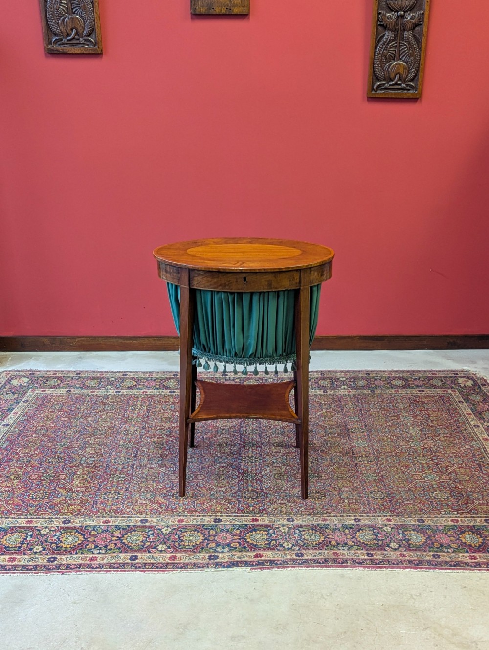 Antique Edwardian Mahogany Oval Sewing Table View VIII