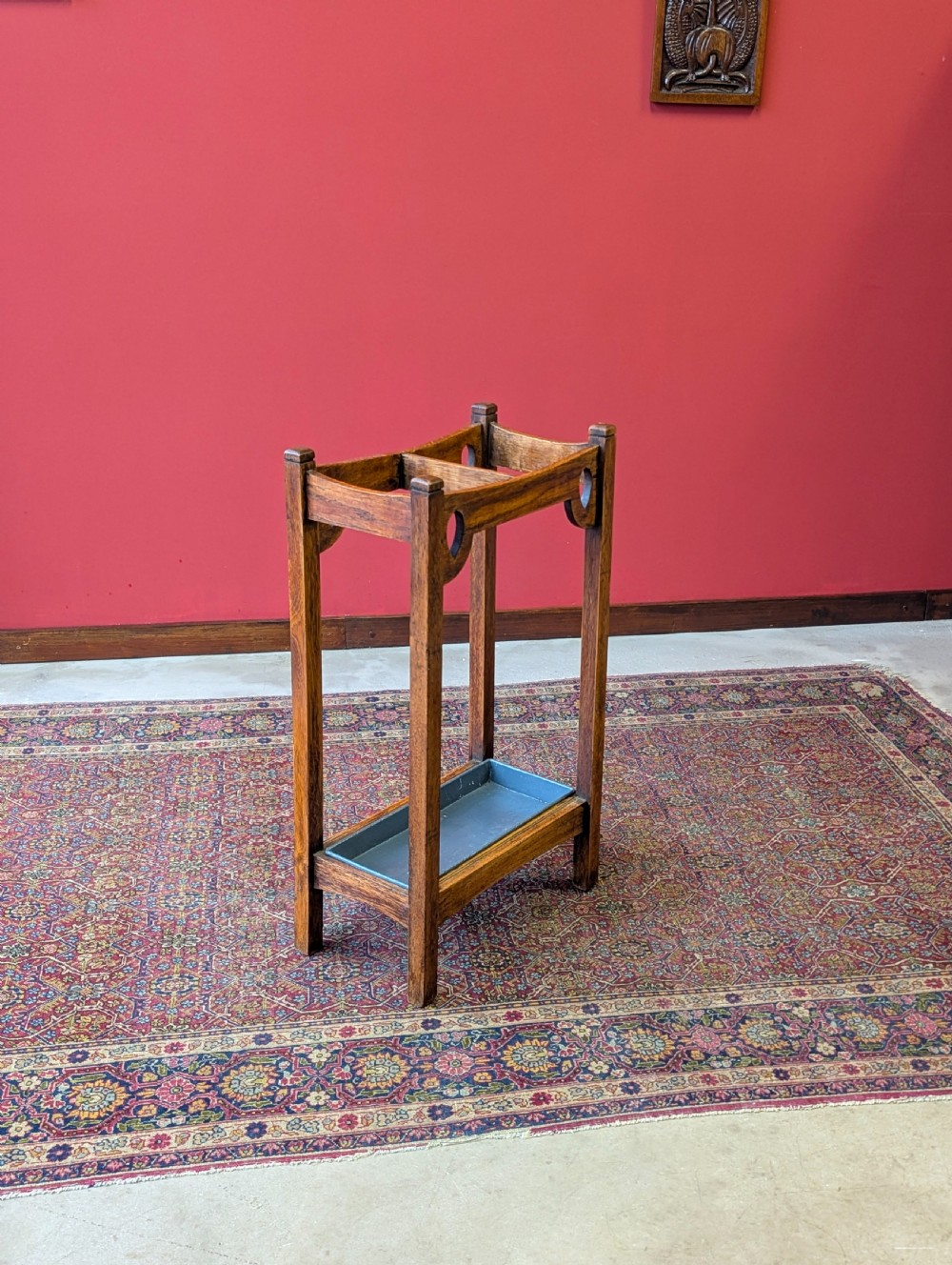 Antique Arts & Crafts Oak Stick Stand c.1900 View III