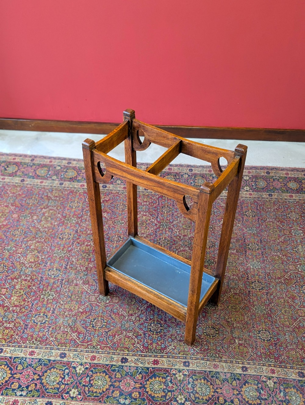 Antique Arts & Crafts Oak Stick Stand c.1900 View V