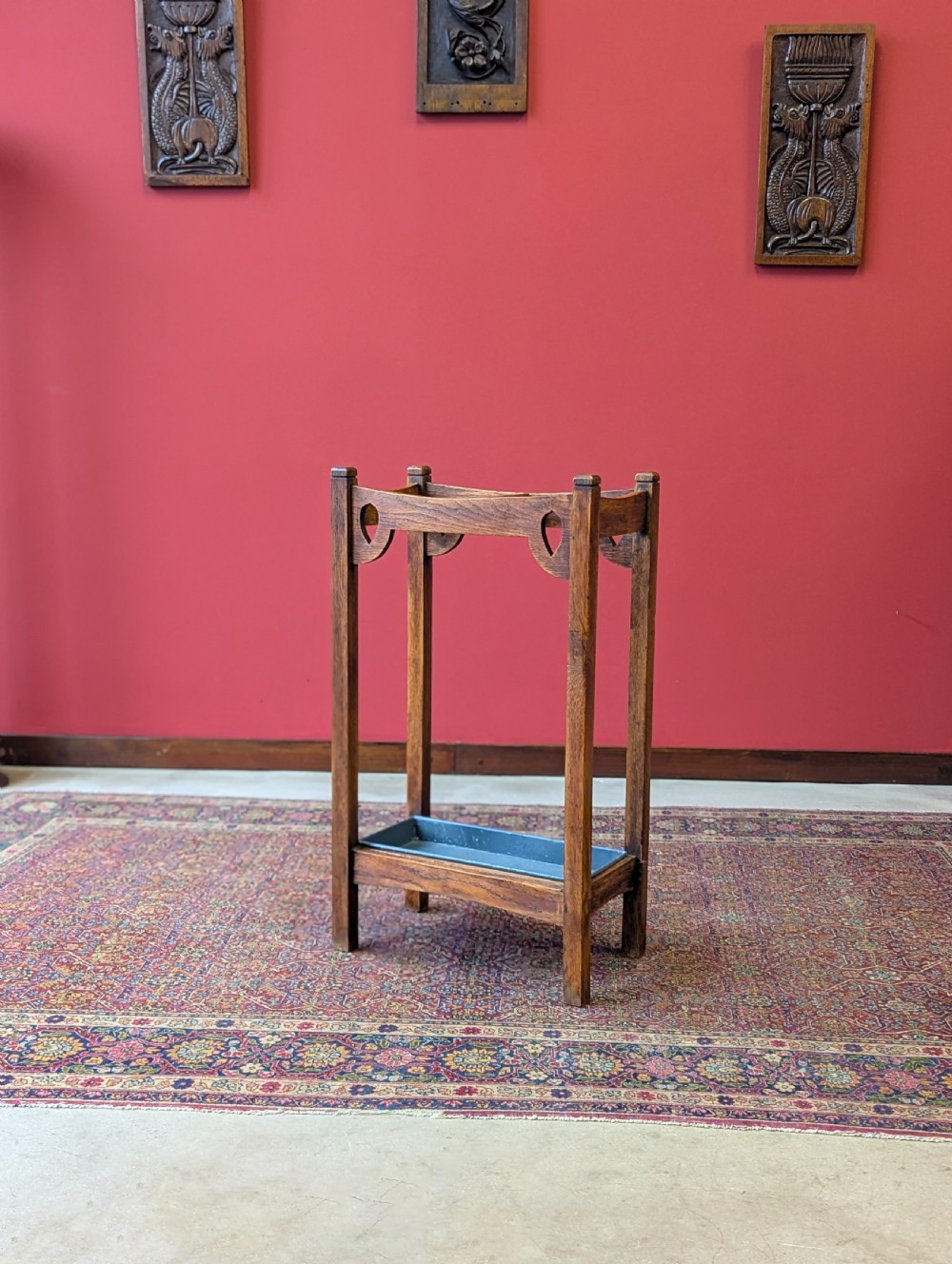 Antique Arts & Crafts Oak Stick Stand c.1900 View VII
