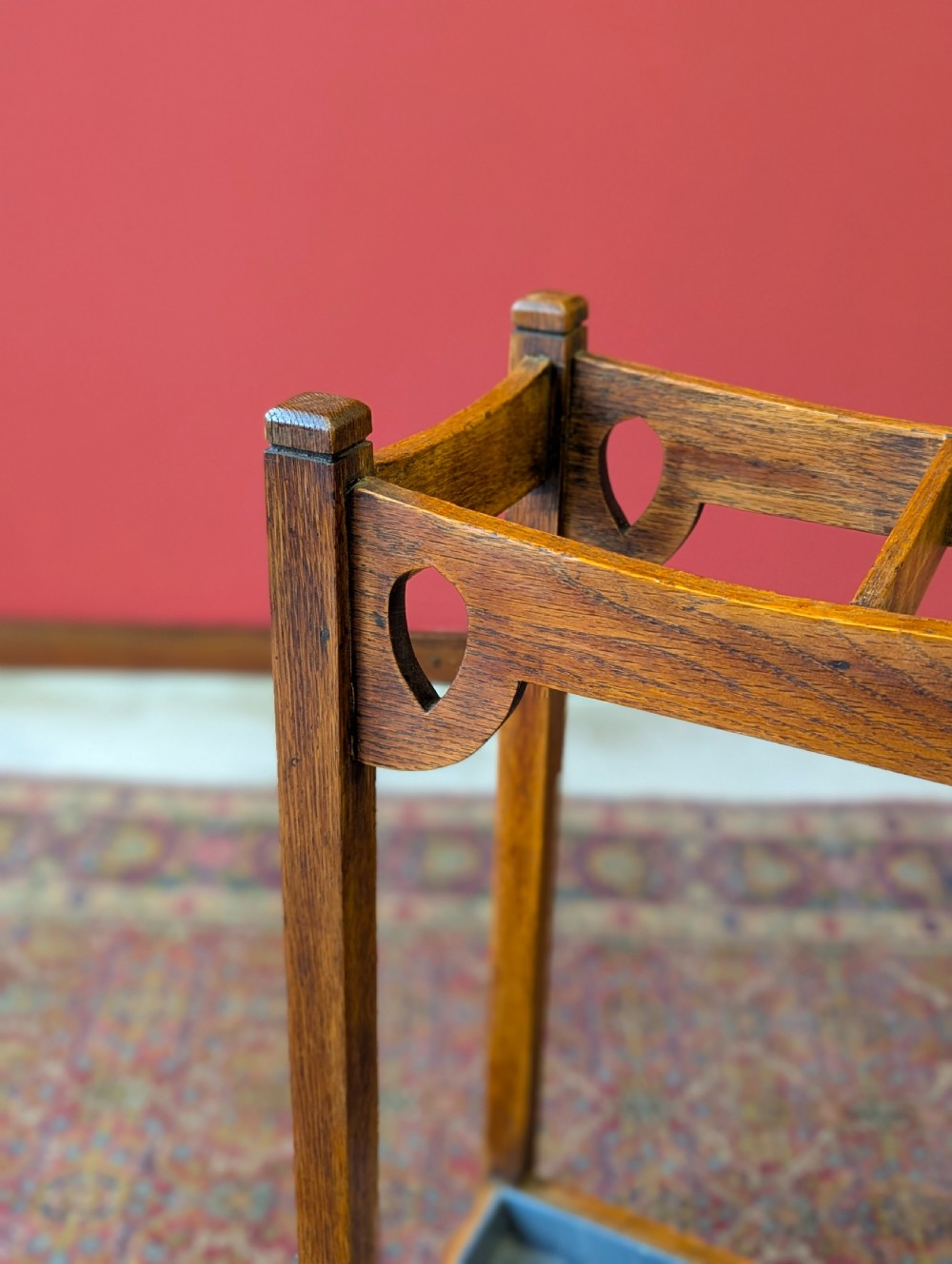 Antique Arts & Crafts Oak Stick Stand c.1900 View IX