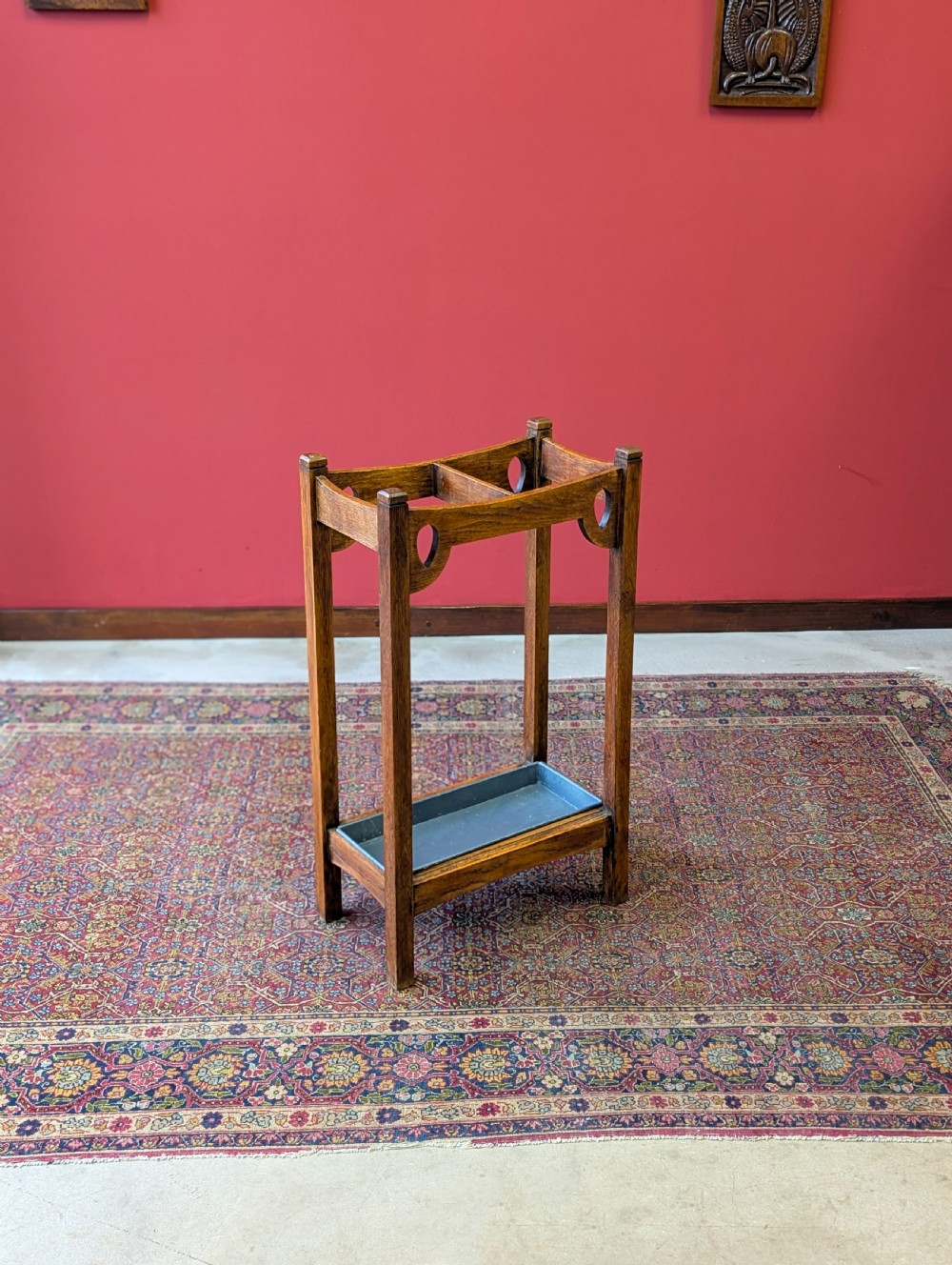 Antique Arts & Crafts Oak Stick Stand c.1900 View X