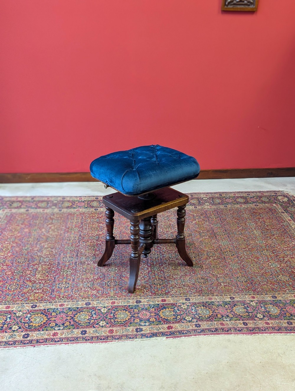 Antique Victorian Mahogany Adjustable Piano Stool c.1880 View II