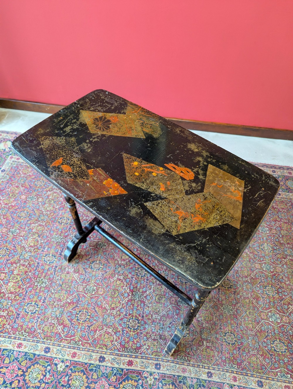Antique Victorian Black Lacquer Chinoiserie Occasional Table c.1870 View III
