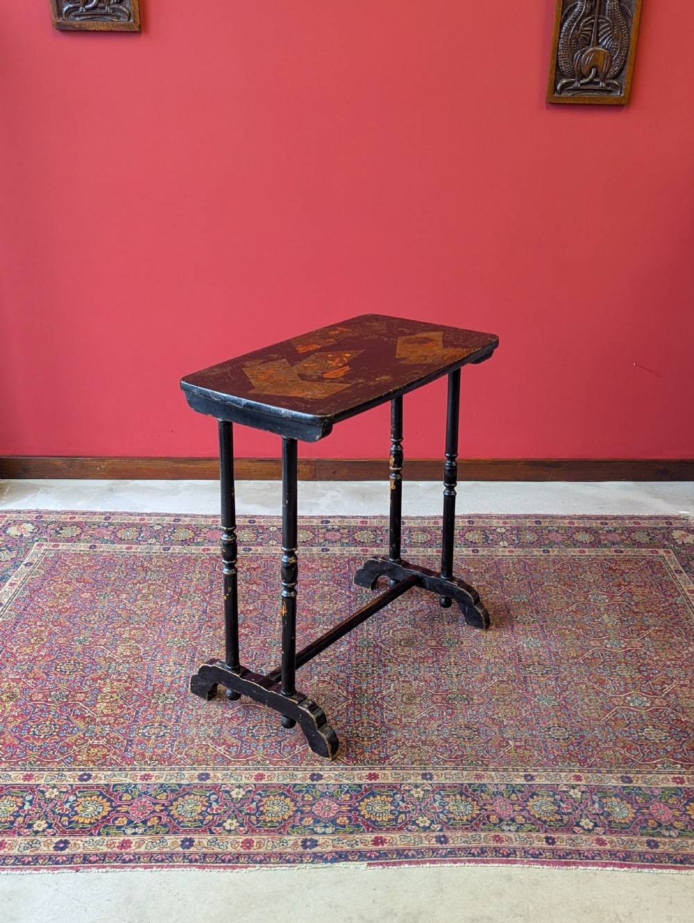 Antique Victorian Black Lacquer Chinoiserie Occasional Table c.1870 View IV