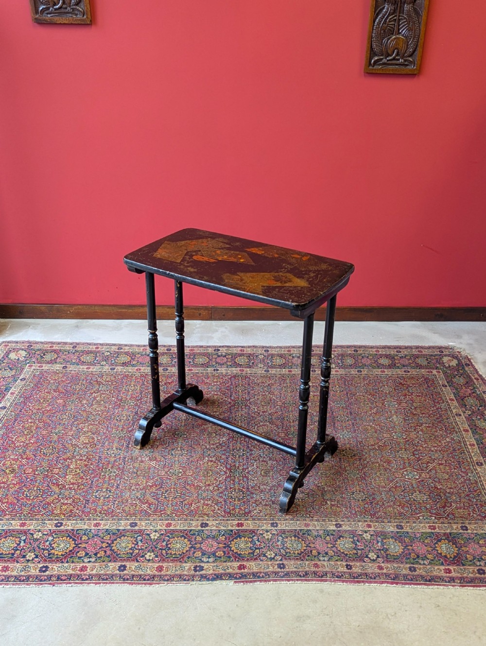 Antique Victorian Black Lacquer Chinoiserie Occasional Table c.1870 View V