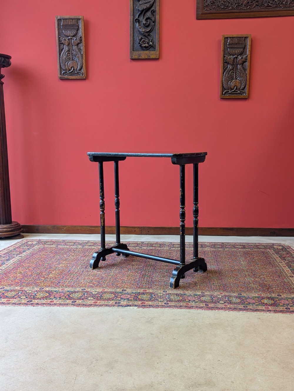 Antique Victorian Black Lacquer Chinoiserie Occasional Table c.1870 View IX