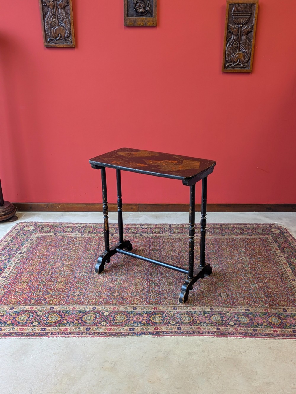 Antique Victorian Black Lacquer Chinoiserie Occasional Table c.1870 View X
