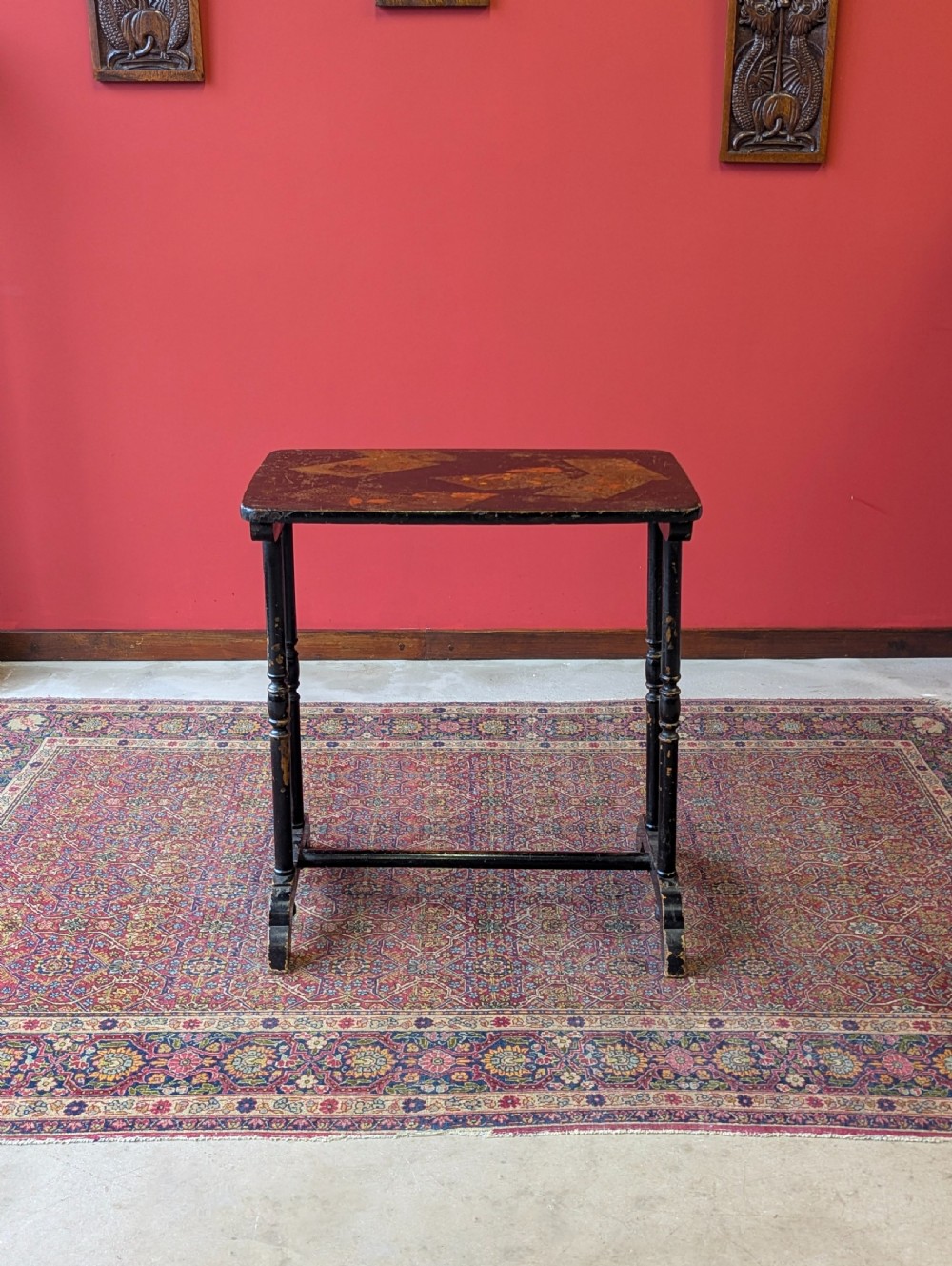 Antique Victorian Black Lacquer Chinoiserie Occasional Table c.1870 View XI