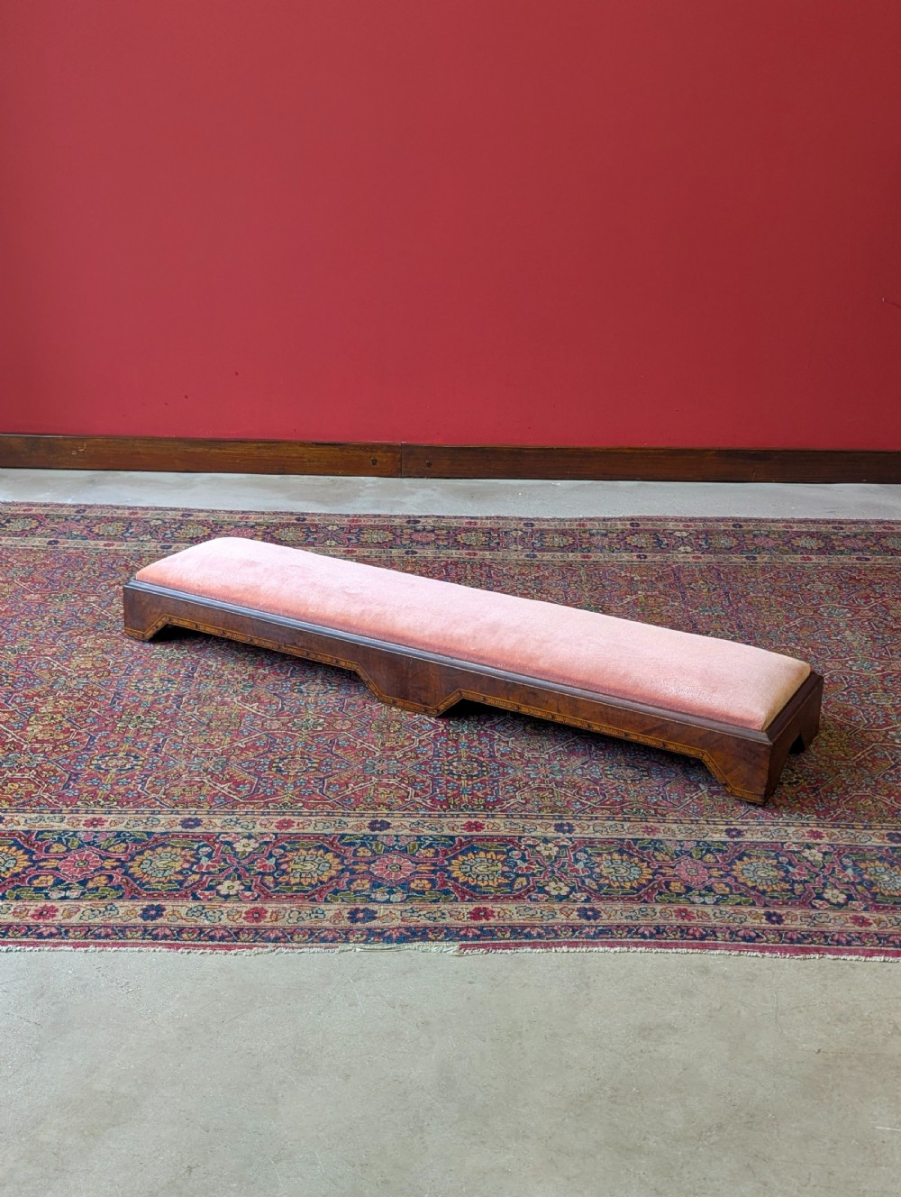 Antique Victorian Inlaid Mahogany Long Footstool c.1870