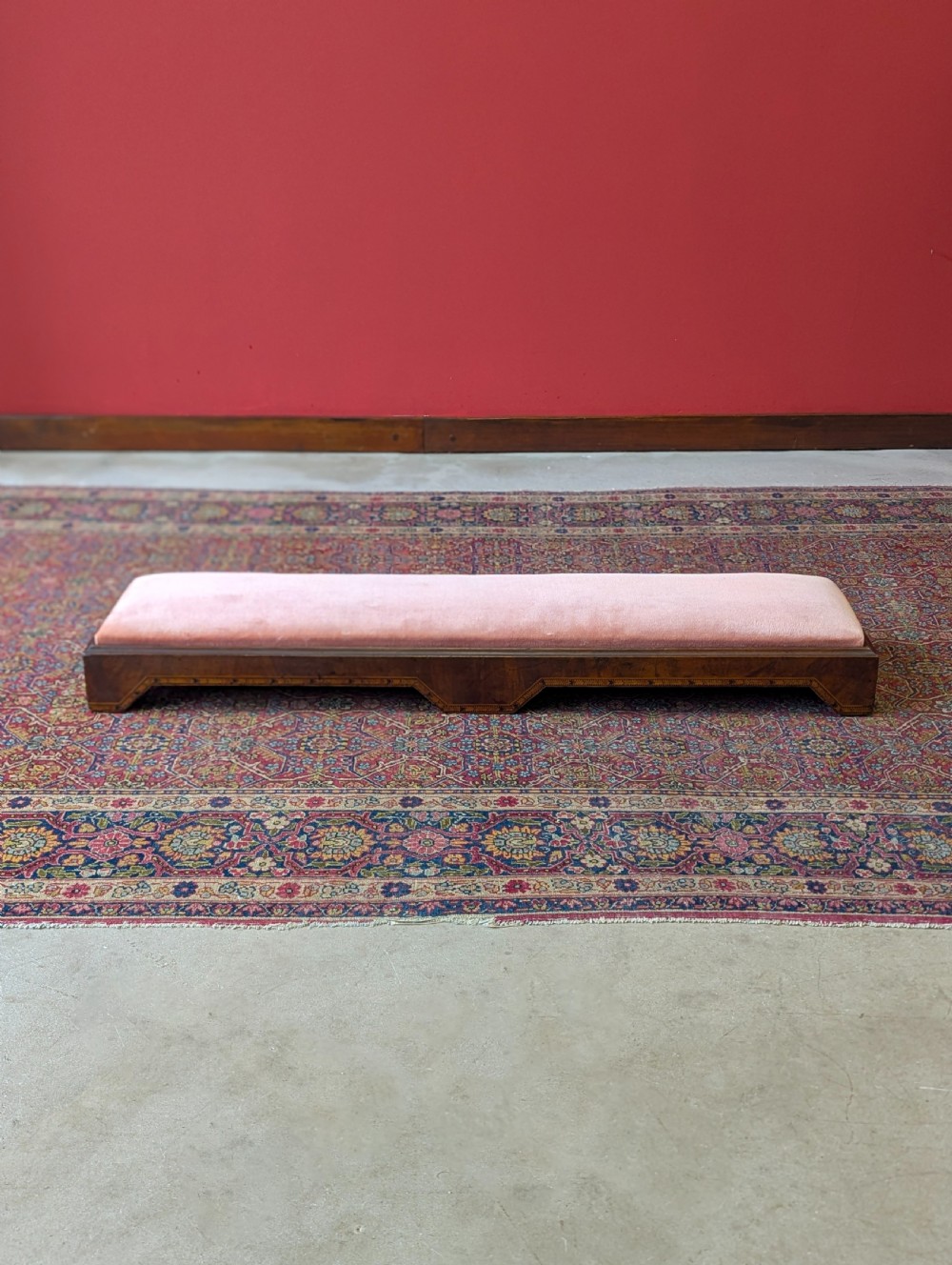 Antique Victorian Inlaid Mahogany Long Footstool c.1870 View II